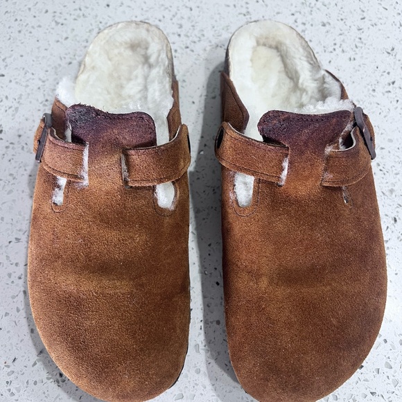 Birkenstock NEW Tan/Brown Suede Shearling Bosten Clogs sz 39 Sz 7.5 Women’s - Picture 15 of 16